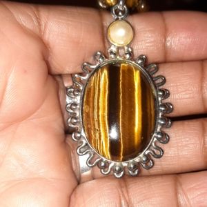 Tiger's Eye and Faux Pearl Necklace